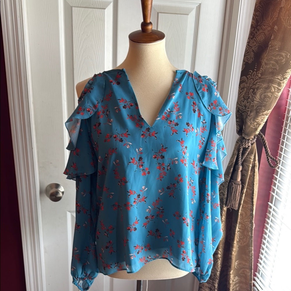 Parker Blue Sleeveless Ruffled Blouse